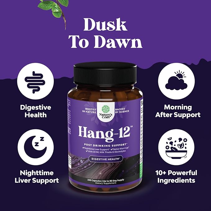 Nighttime Liver Detox & Hydration Pills - Pre and Post Drinking Recovery Liver Support Supplement for Better Mornings with DHM Dihydromyricetin Milk Thistle Extract and Electrolytes (240 Capsules)