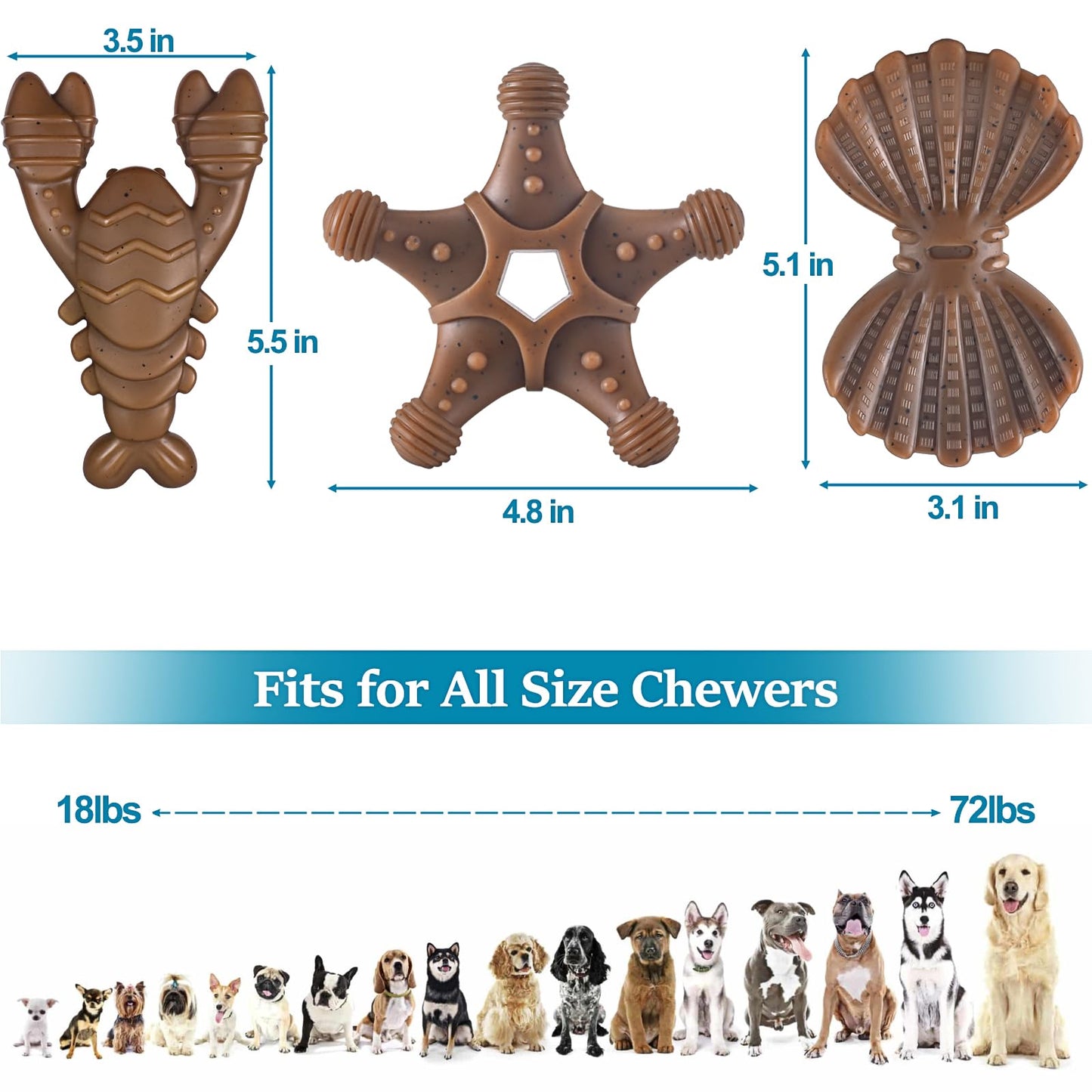 Dog Toys for Aggressive Chewers, Indestructible Toys for Large Dogs, Dog Chew for Large Medium Small Breed, 3 Pack Super Chewer with Tough Nylon, Gift for Dogs