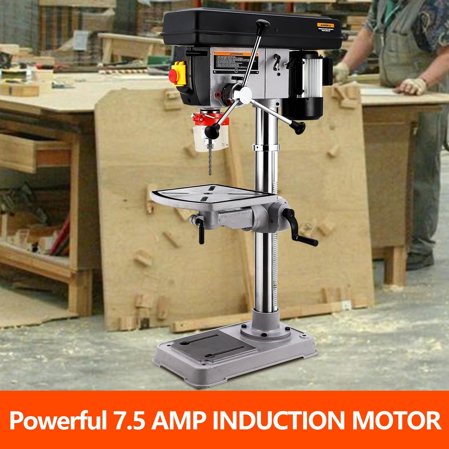 GarveeTech 15 in Benchtop Drill Press, 7.5 Amp 120V Pure Copper Motor, 288-3084 RPM Variable Speed Cast Iron Bench Drill Press, 0-45°Tilting Worktable, Tabletop Drilling Machine for Wood Metal