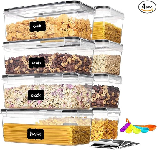 8PCS 3.2L/108 OZ Airtight Food Storage Containers with Lids, Plastic Spaghetti Canisters for Pasta organizer, BPA Free Air Tight Kitchen Pantry Organization