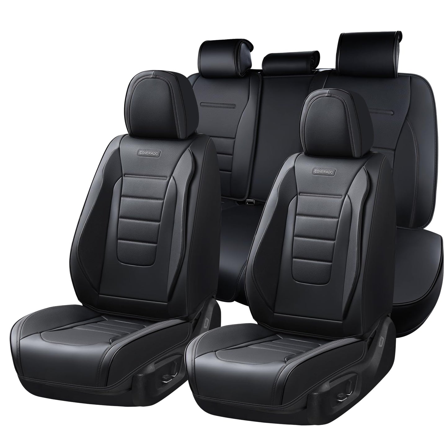 Coverado Seat Covers Full Set, Car Seat Cover Black, Seat Covers for Cars, Car Seat Protector, Nappa Leather Car Seat Cushion, Waterproof Car Seat Covers Front Seats and Back Fit for Most Cars