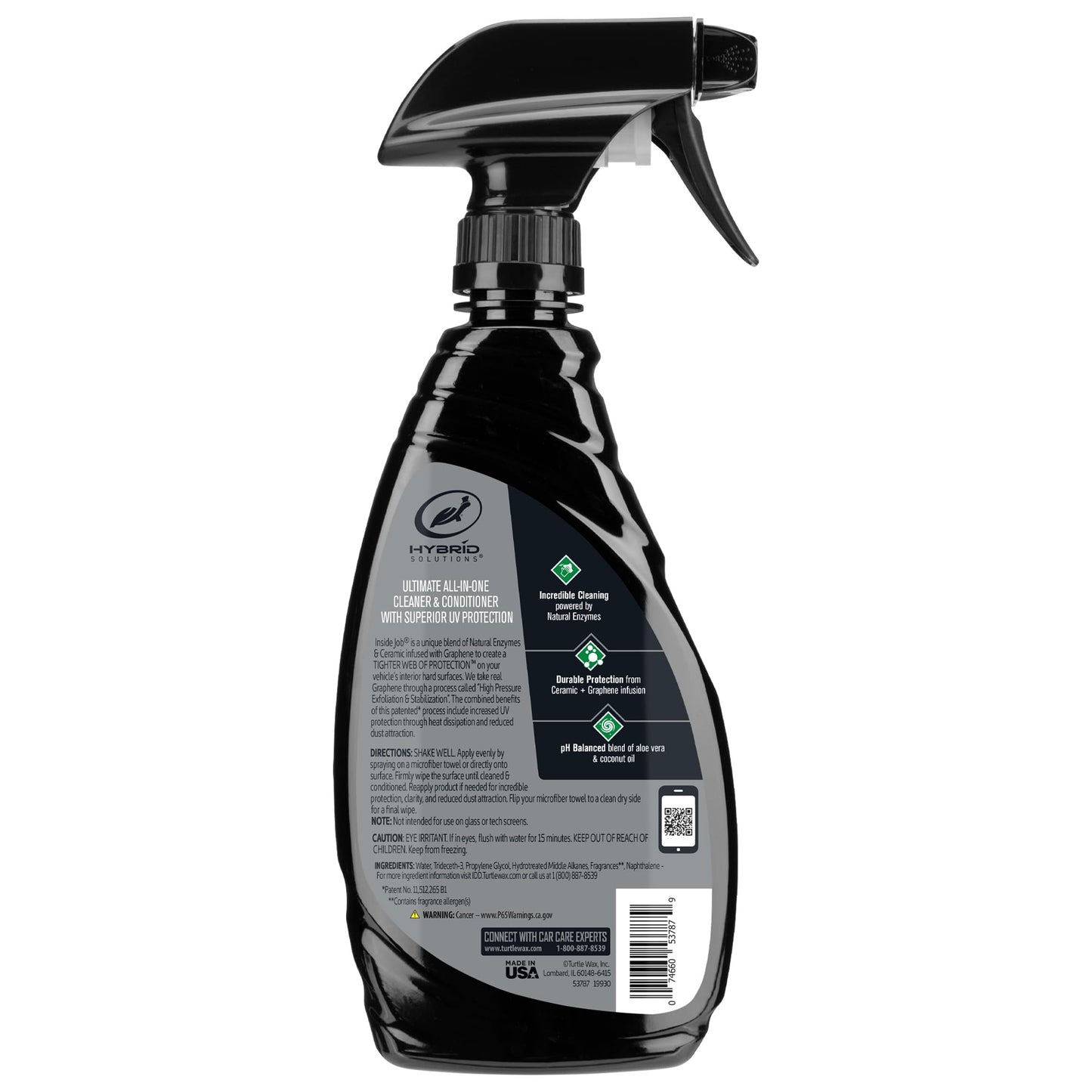 Turtle Wax 53787 Hybrid Solutions Ceramic Graphene Inside Job, Interior Car Cleaner and Protectant, Odor Eliminator, Works on Leather, Vinyl, Plastic, Rubber and More, 16 fl oz. (Pack of 1)