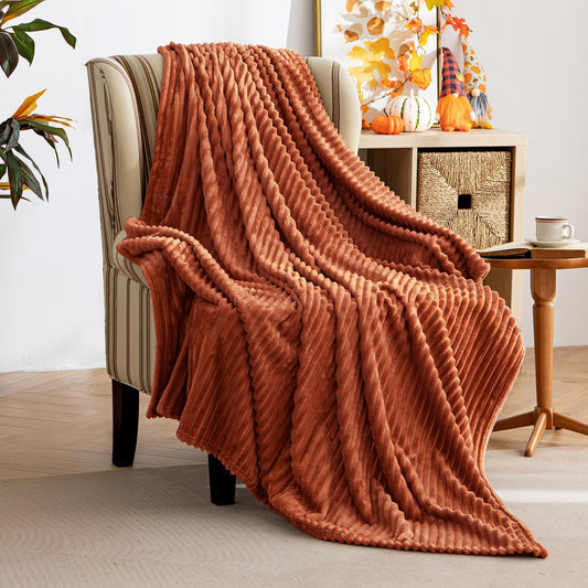 MIULEE Fall Rust Throw Blanket 3D Ribbed Jacquard Fleece Flannel Velvet Plush Decorative Bed Blanket (Throw, 50" x 60") - Super Soft, Lightweight, Warm and Cozy for Couch Sofa Home Decor