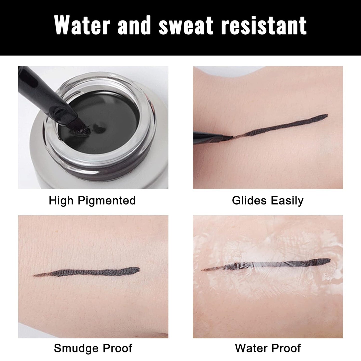 Erinde Brown Gel Eyeliner, Waterproof Cream Eyeliner Gel Pot, High-Intensity Pigments Long Lasting Smudge-Proof Eye Liner Eyebrow Makeup, Waterline Matte Eye Liner with 2PCS Brushes, 06 Brown