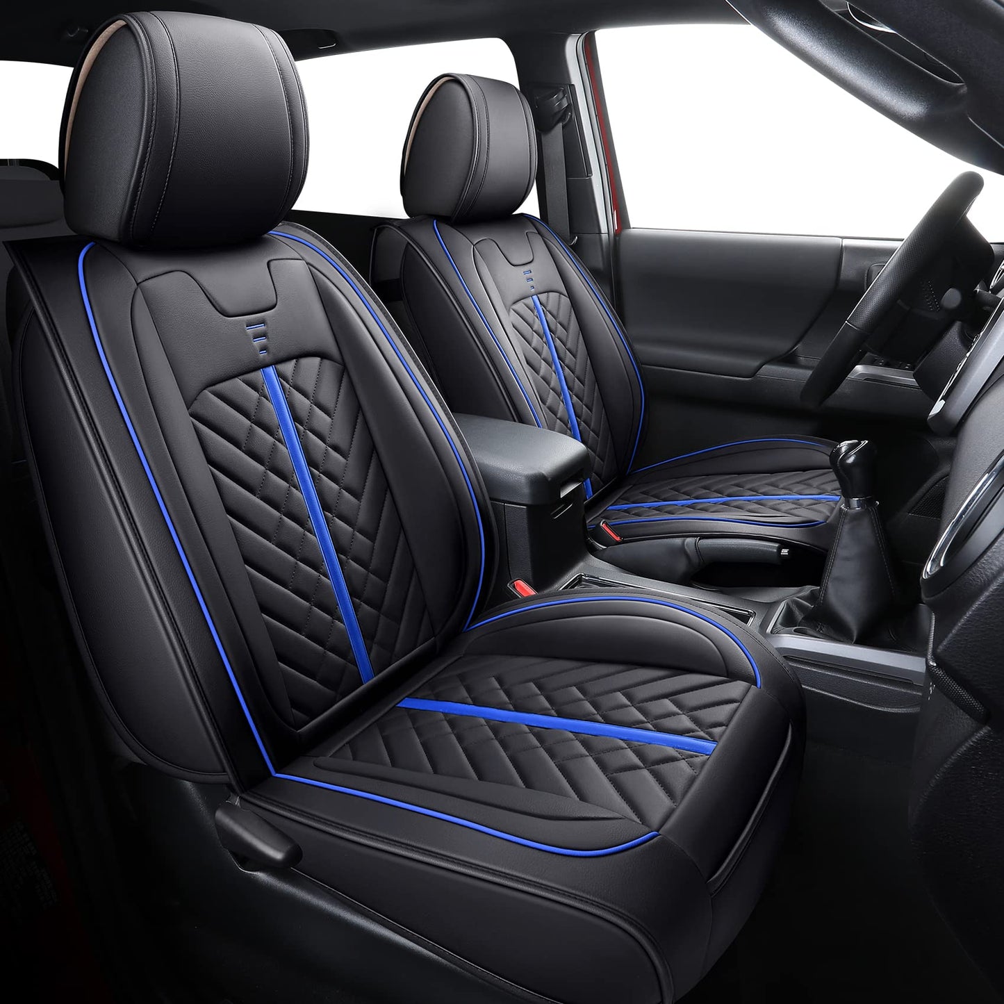 Tomatoman Toyota Tacoma Car Seat Covers Compatible with 2005-2015 2016-2023 2024 2025 Truck Access Crew Double Cab TRD Sport Offroad SR5 V6 Limited(Full Set/Black-Blue)