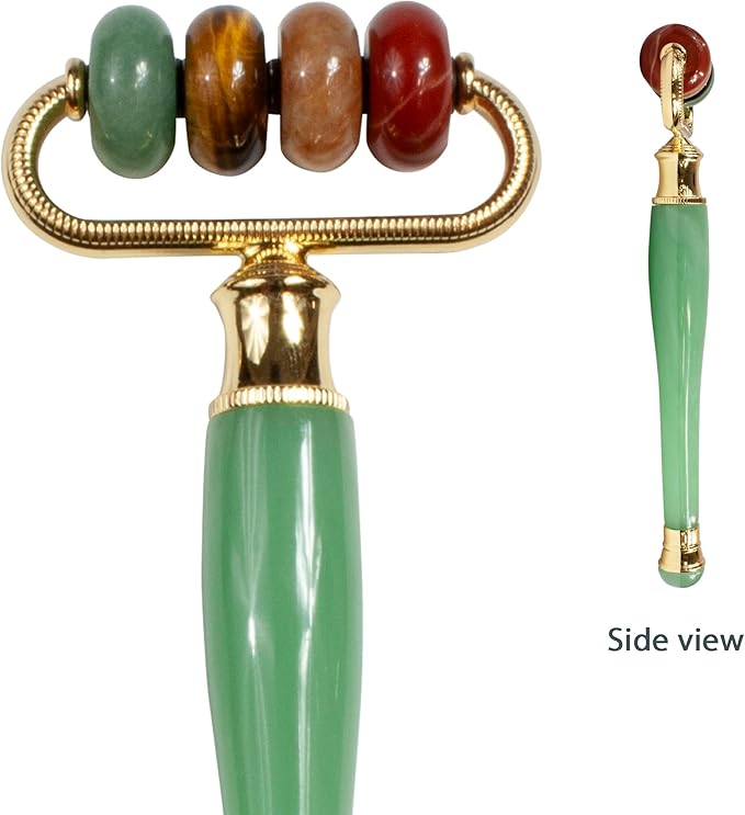 Eurow Luxe Multi-Stone Jade Face Roller for Skincare, Puffiness, Wrinkles, Relaxation, Circulation, Product Absorption & Massage, Rejuvenating Facial Tool for Women & Men, Multi-Color