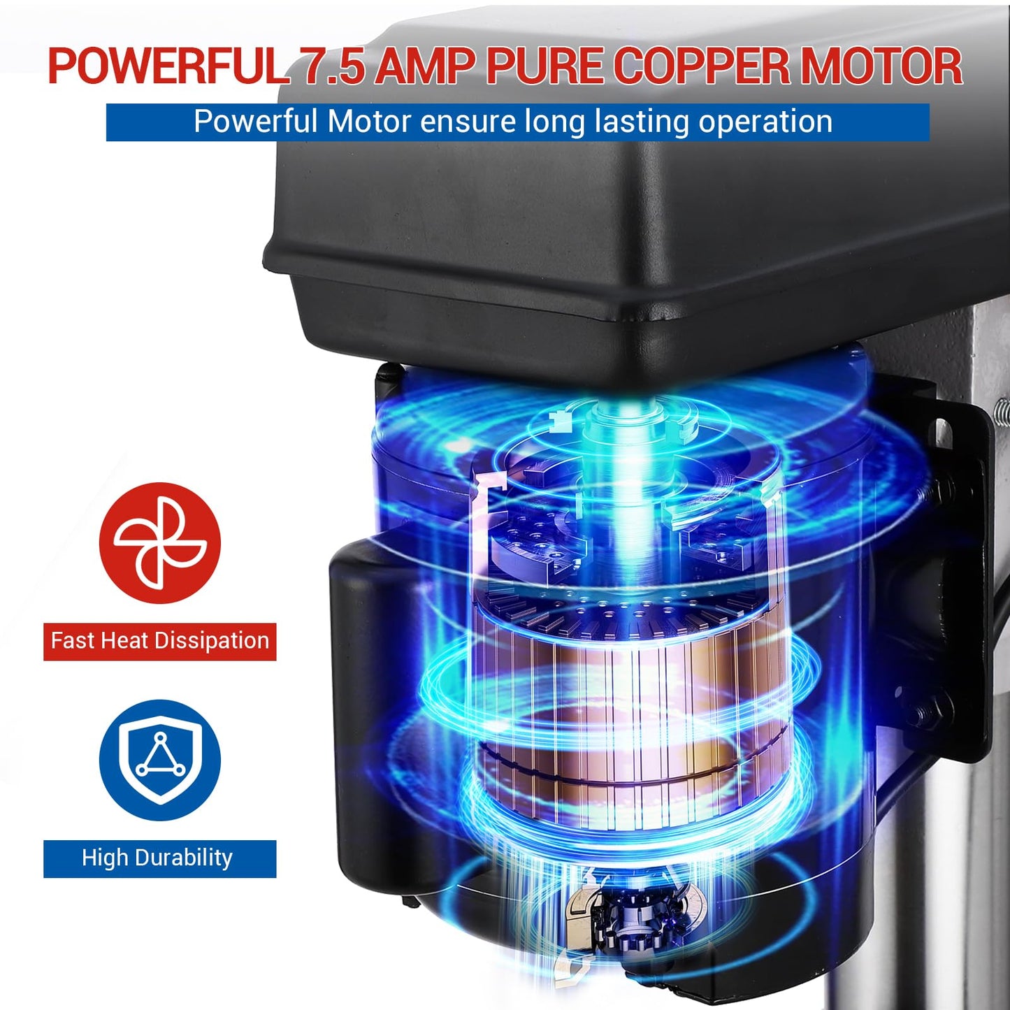 13 in Floor Drill Press, 7.5 Amp 120V, 288-3084 RPM Variable Speed Cast Iron Bench Drill Press, 0-45°Tilting Worktable, Tabletop Drilling Machine for Wood Metal