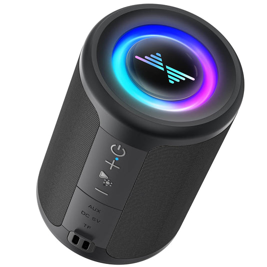 LENRUE Small Portable Bluetooth Speaker with Lights, TWS Stereo Surround Sound, Type C Powered, Bluetooth 5.3, AUX TF Card Input, Wireless for Outdoor Home, Coolest Gifts