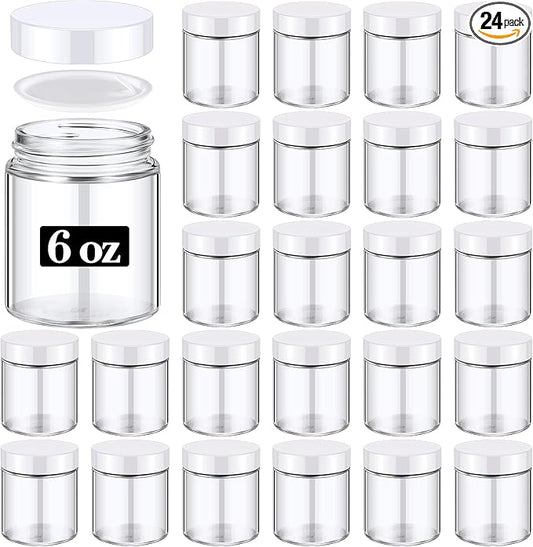 Domensi 24 Pcs Bulk 6oz Glass Jars with Lids Leakproof Round Airtight Empty Cosmetic Jars with Inner Liners Lid for Storing Lotions Spices Ointments Food Storage (White White)