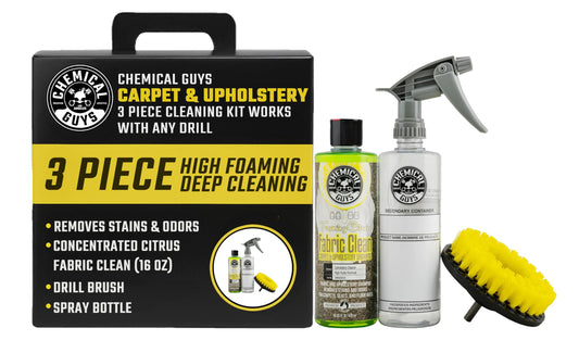 Chemical Guys Foaming Citrus Fabric Clean & Drill Brush Kit - High-Foaming Stain & Odor Remover for Car Carpets, Upholstery & Floor Mats - Deep Cleans & Deodorizes, Citrus Scent - 16 fl oz