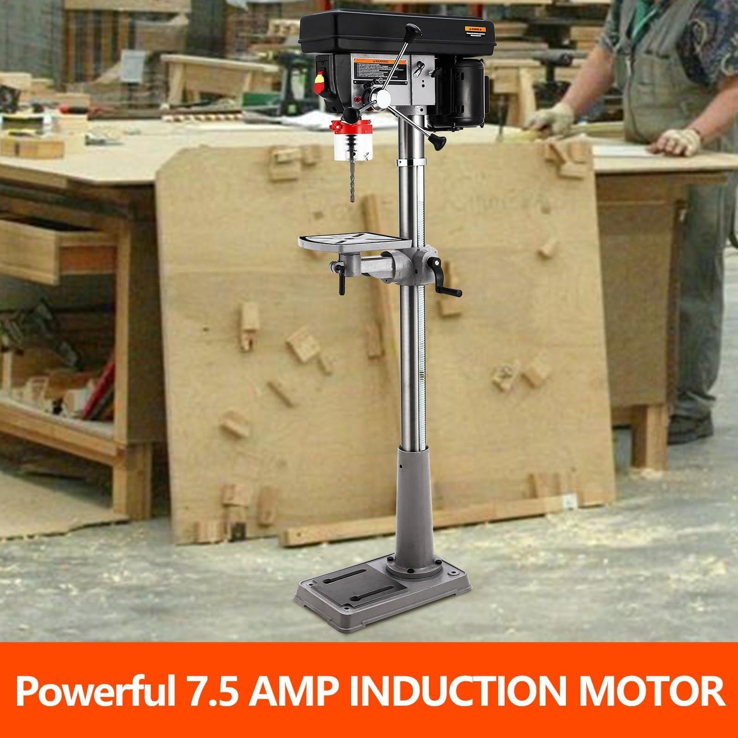 13" Powerful Floor Drill Press, 7.5A Motor, 288-3084 RPM Variable Speed, Chuck Capacity 5/8", Excellent Heat Dissipation, Precise Drilling, Cast Iron Bench Drill Press