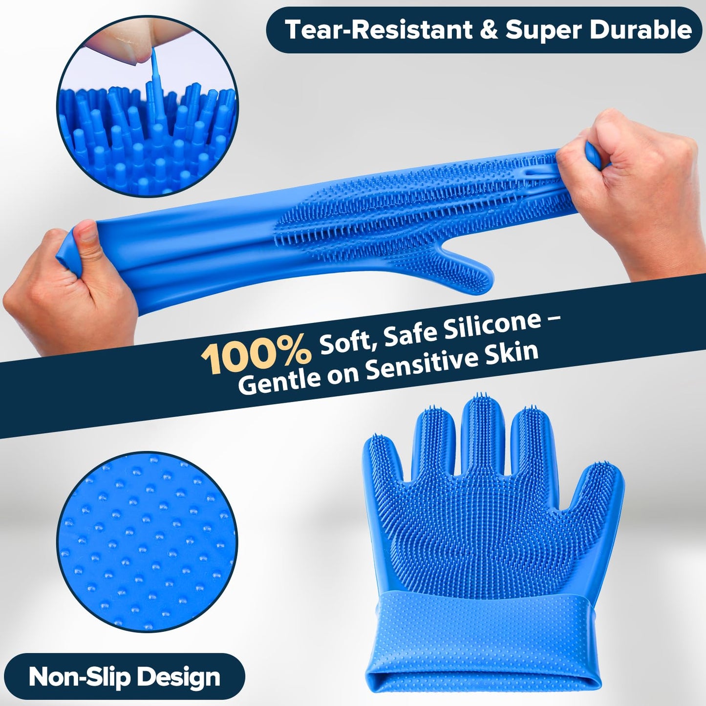 Augwind 6PCS Pet Grooming Kit for Dogs,Cats and Horses | Dog Washing Gloves | Dog Bath Brush | Dog Bath Gloves | Dog Shampoo Brush | Pet Grooming Gloves | Dog Bath Supplies (Navy Blue)
