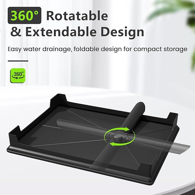 2-Tier Foldable Dish Drying Rack with Drainboard, Stainless Steel Large Capacity Kitchen Counter Organizer with Cup Holder, Utensil & Cutting Board Storage, No Assembly Required, Black