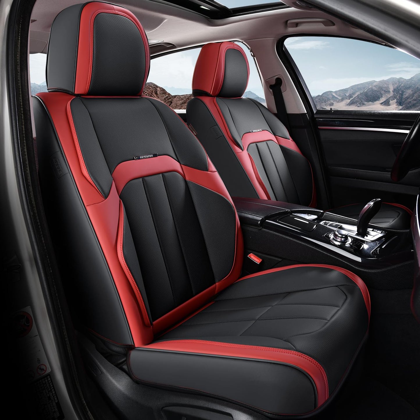 Coverado Car Seat Cover, Cover for Cars Front Seat, Premium Leather, Universal Fit Waterproof Seat Protectors, Car Seat Cushion Non-Slip for Most Cars-Black Red