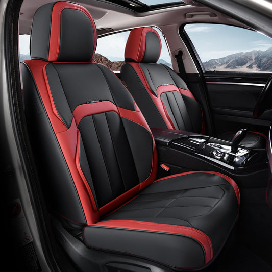 Coverado Car Seat Cover, Cover for Cars Front Seat, Premium Leather, Universal Fit Waterproof Seat Protectors, Car Seat Cushion Non-Slip for Most Cars-Black Red