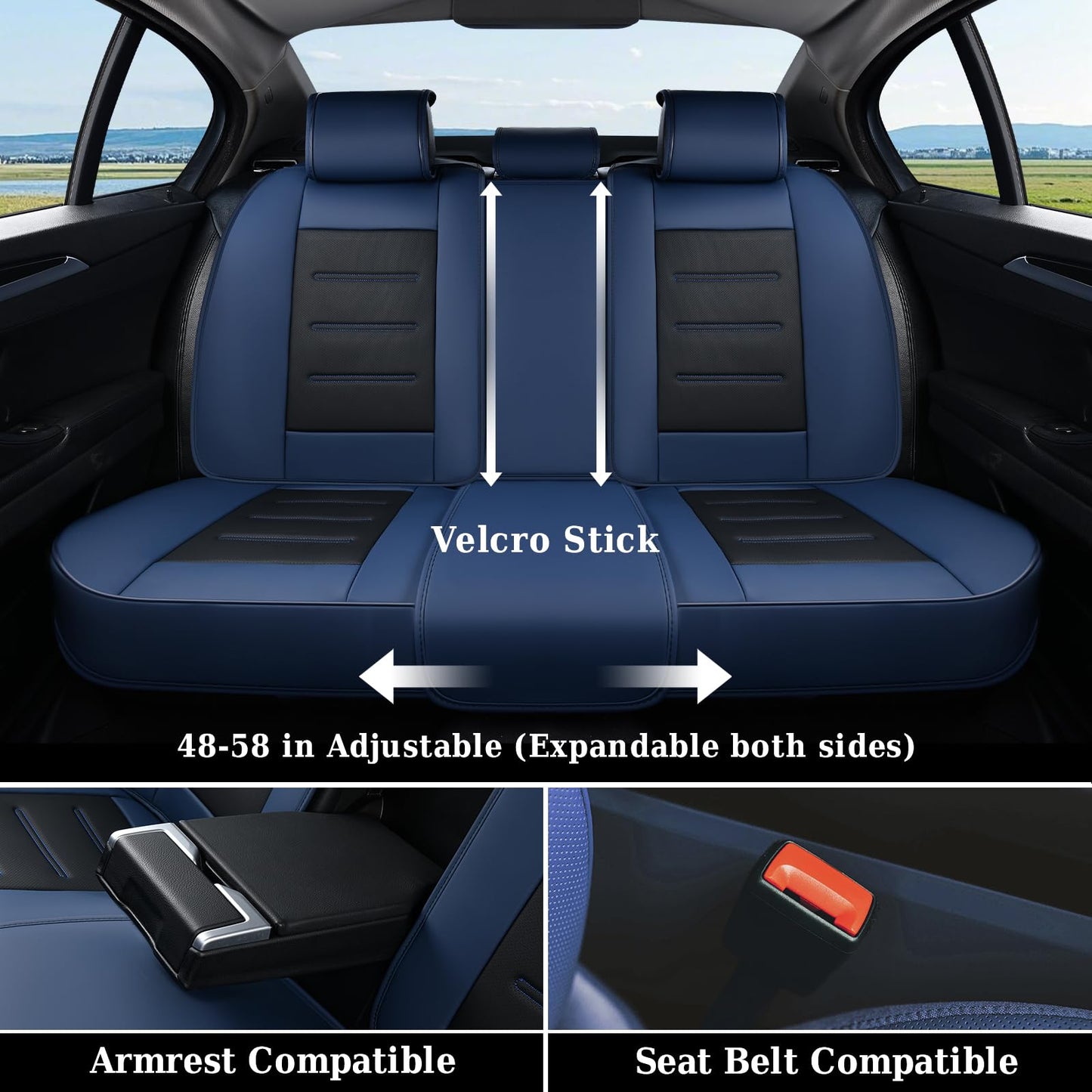 Coverado Car Seat Covers Full Set, Seat Covers for Cars, Waterproof, Leather Car Seat Cushion, Universal Car Interior Covers Seat Protectors for Most Cars Blue