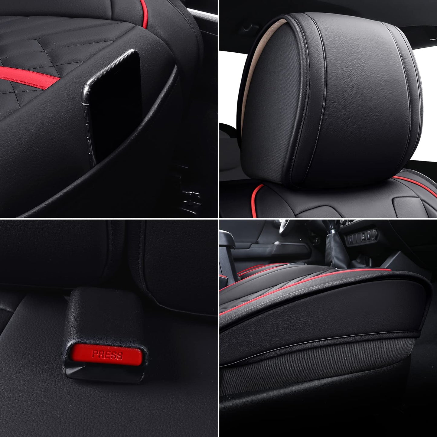 Tomatoman Toyota Tacoma Seat Covers Custom Fit 2005-2022 2023 2024 2025 Access Crew Double Cab Truck TRD Pro Trail Edition Limited SR5 Offroad Car Cushions (2 PCS Front/Black-Red)