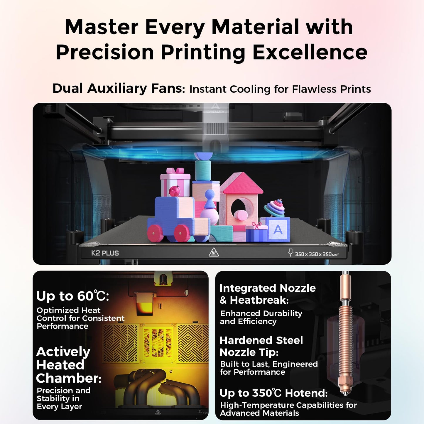 Creality K2 Plus Combo 3D Printer, Multicolor Printing with 16 Colors, 600mm/s High-Speed Printing, Dual AI Cameras for Monitoring, Full-Auto Leveling, Large Build Volume 350×350×350mm