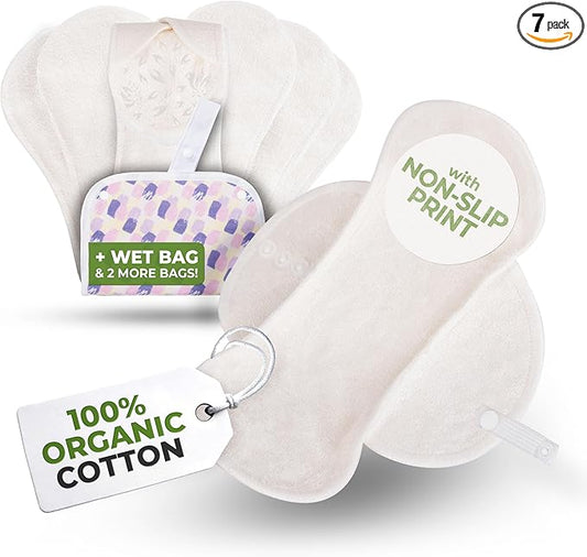 Non-Slip Organic Reusable Panty Liners for Women & Teens (Medium, 7-Pack) – High-Temp Washable Viscose Cloth Liners; Stay Fresh & Dry; for Daily Vaginal Discharge Only; 100% Breathable (no PUL/TPU)