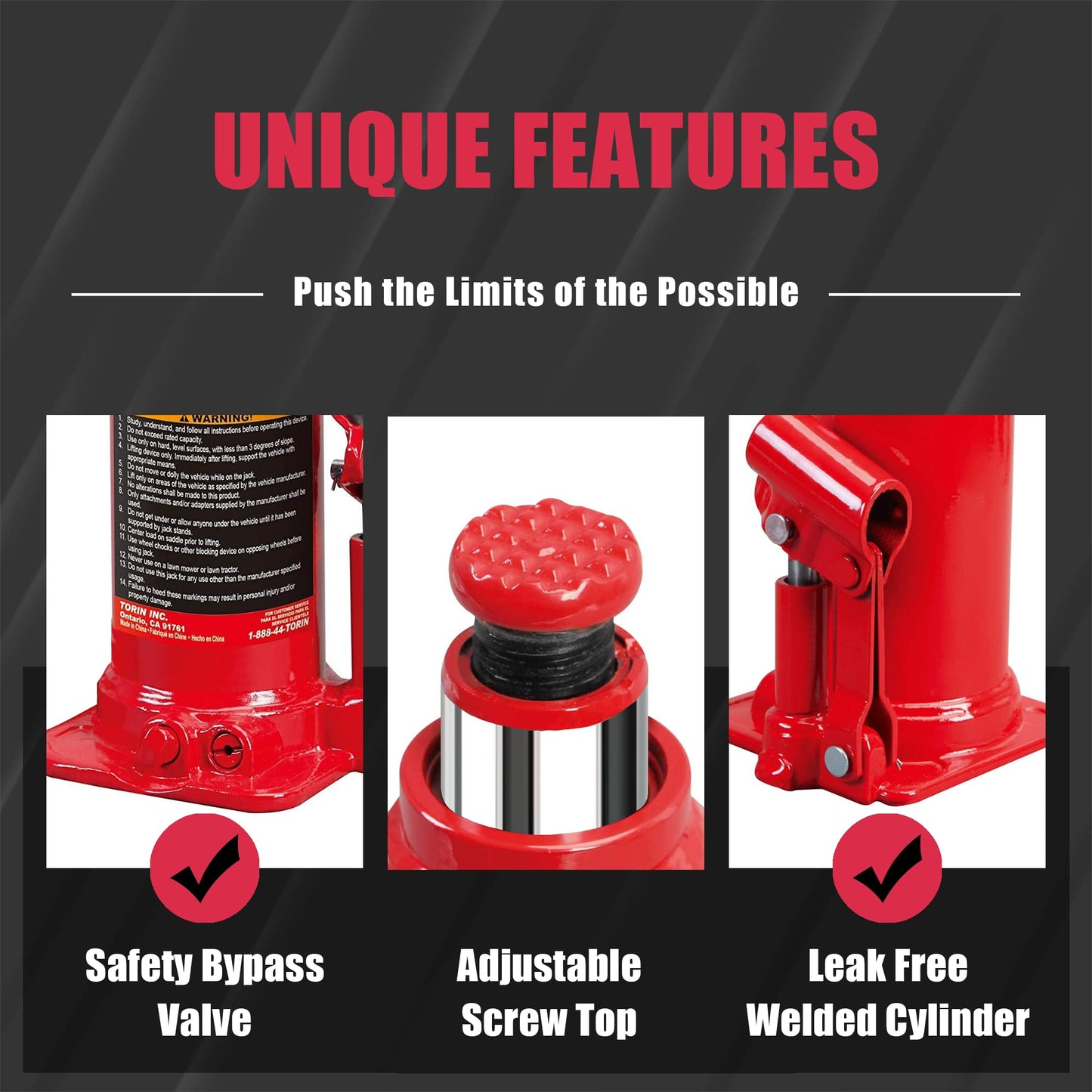 BIG RED T90403B Torin Hydraulic Welded Bottle Jack, 4 Ton (8,000 lb) Capacity, Red