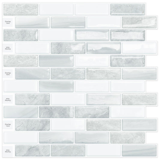 DEWOO Kitchen Backsplash Self Adhesive Wall 3D Marble Tiles Peel and Stick Bathroom, Grey (10-Sheet, 12"×12")