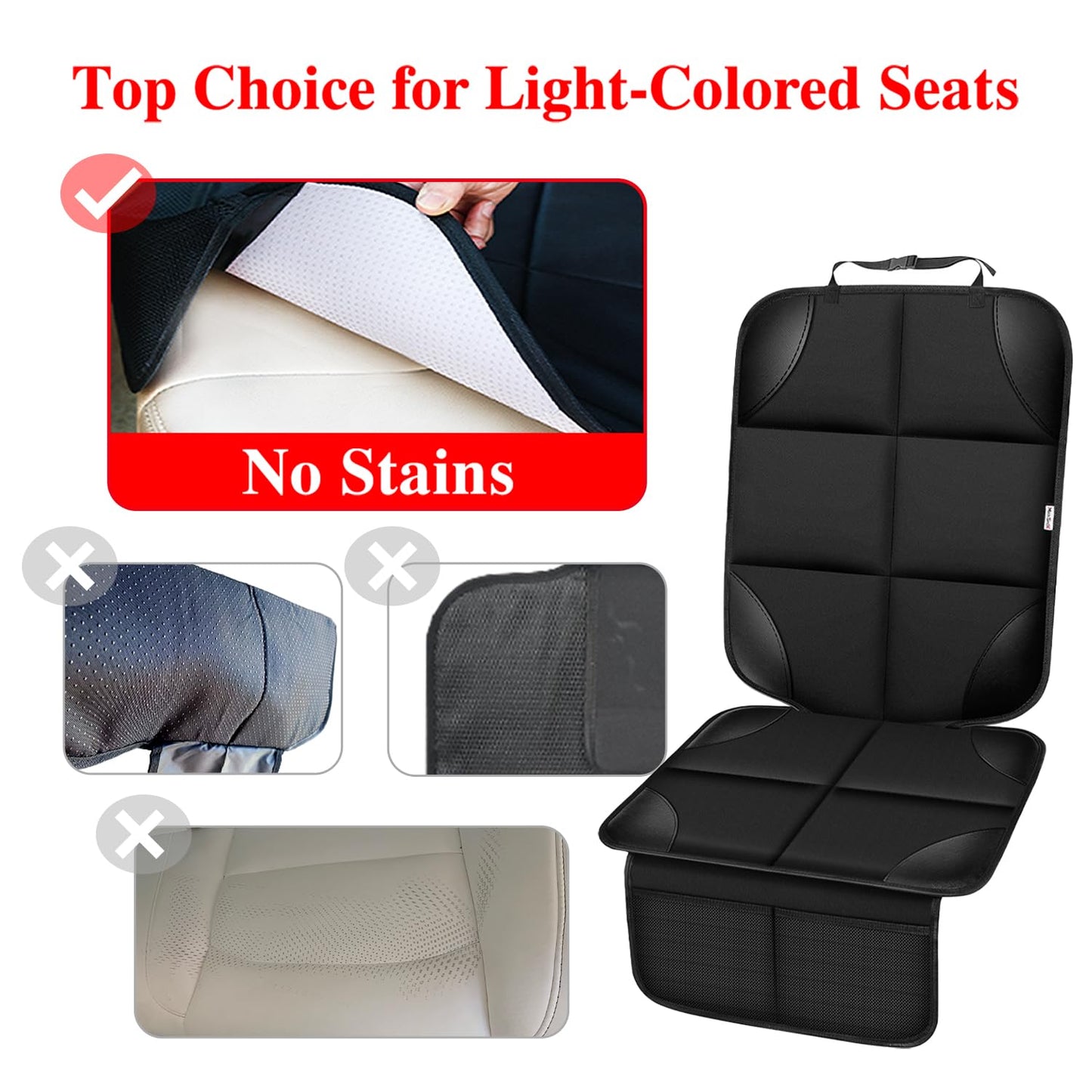 Meolsaek Car Seat Protector for Child Car Seat, Durable 600D Fabric Waterproof Car Seat Cover with Thick Pad Non-Slip Backing (No Imprints)