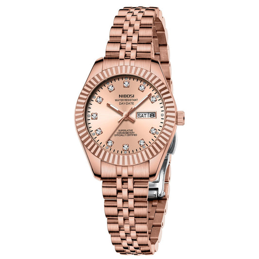 NIBOSI Watches for Women Analog Quartz Stainless Steel Dial Rose Gold Bracelet with Day Date Luminous Waterproof Dainty Classic Luxury Diamond Elegant Dress Women's Watch for Small Wrists