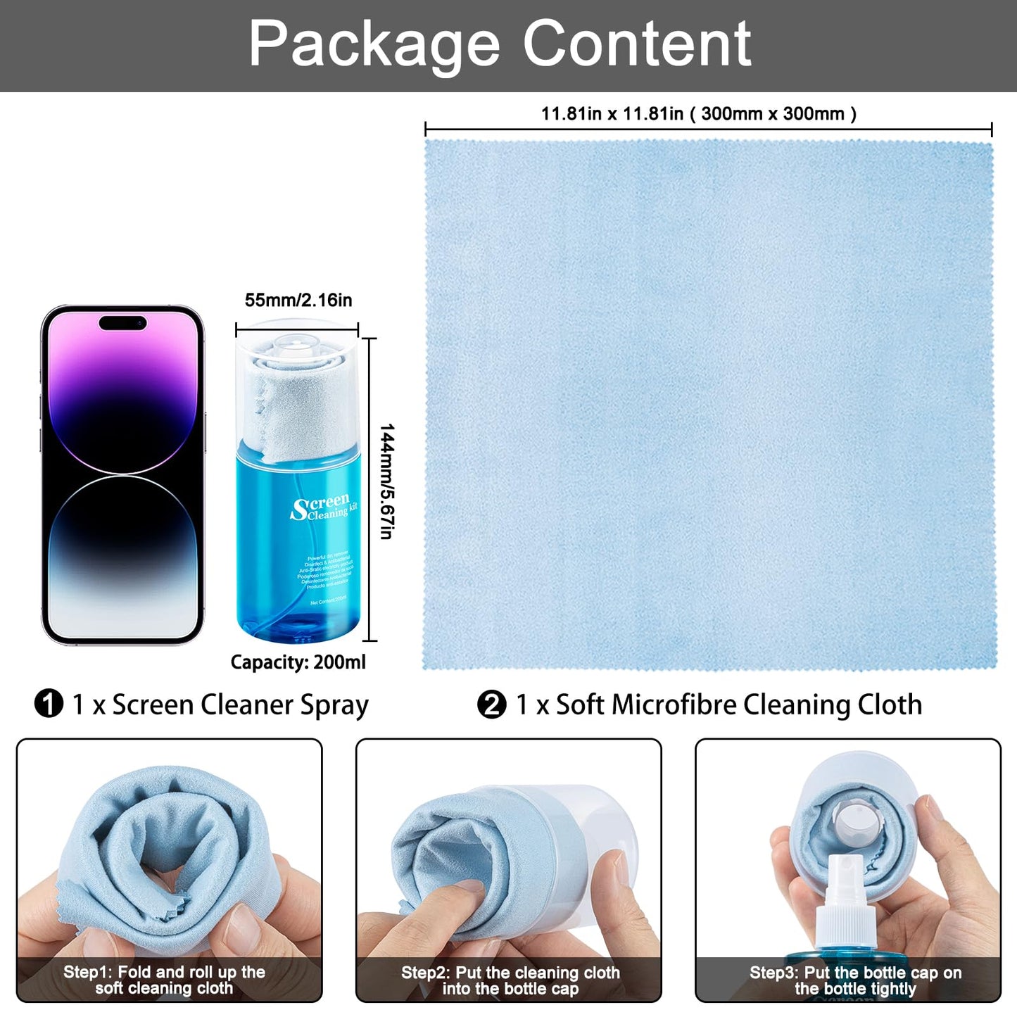 Car Screen Cleaner Spray, walrfid TV Computer Laptop Touchscreen Mist Cleaning Kit Wipe for CD Disc DVD VCD, Electronic Cell Phone iPad iPhone MacBook Pro Tablet Monitor LCD LED Flat Screens