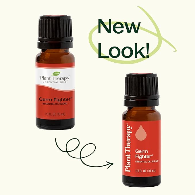 Plant Therapy Germ Fighter Essential Oil Blend Pure, Natural Aromatherapy, for Diffusion & Topical Use, DIY Multi-Surface Cleaner, Hand Cleanser, Home or Office Use, Therapeutic Grade 10 mL (1/3 oz)