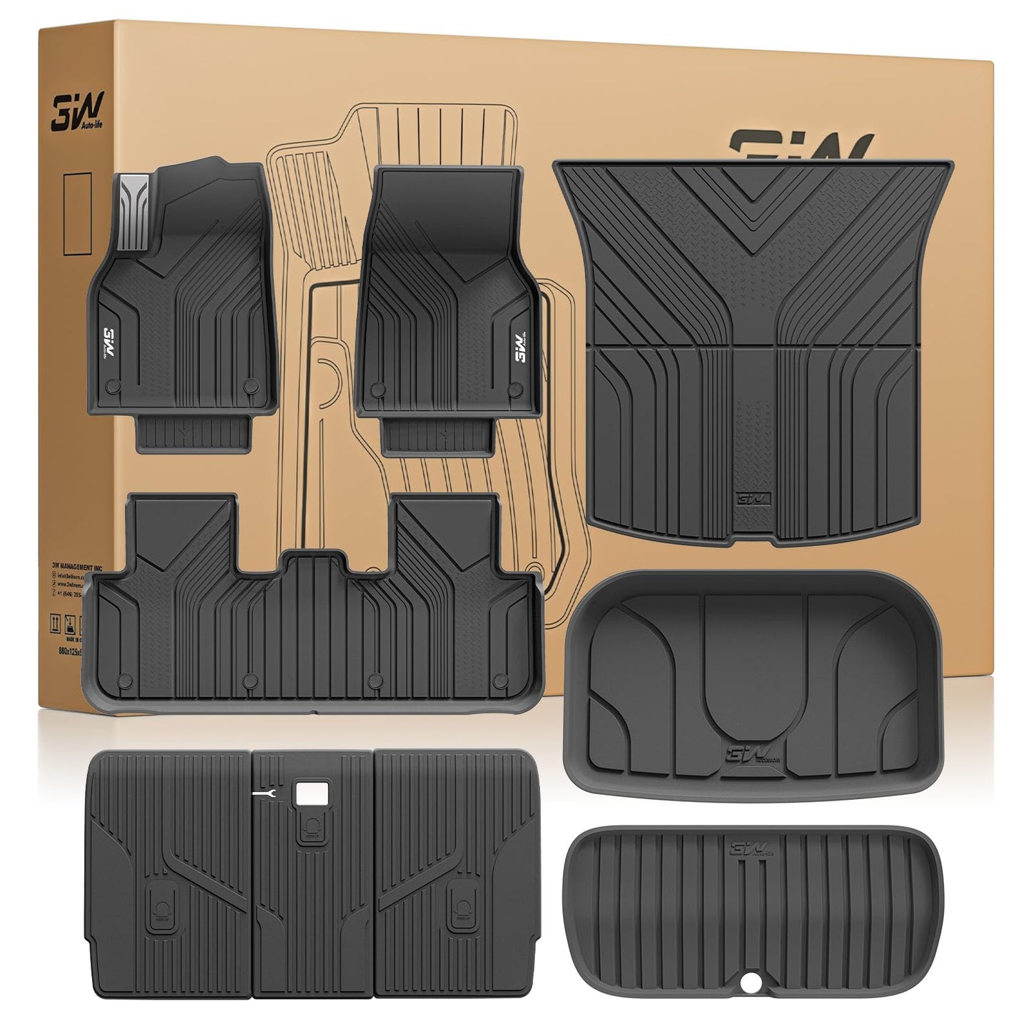 3W Tesla New Model Y Juniper Floor Mats and Cargo Liners, Full Set TPE Floor Liner for 2025 2026 Model Y, Cargo Mats and Seat Back Cover Protector, Car Mats for 2026 Tesla Model Y Juniper Accseeories