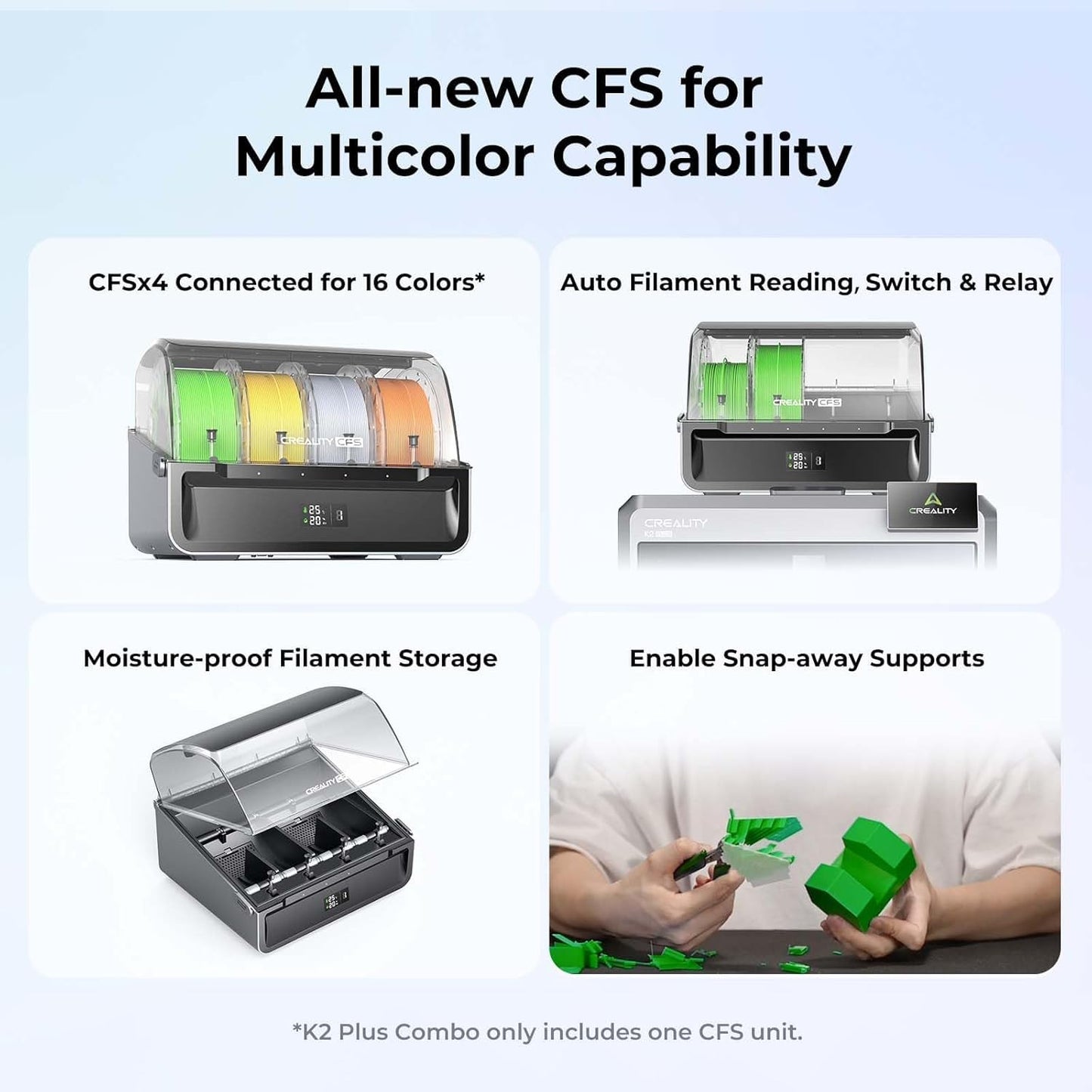 Creality K2 Plus Combo 3D Printer, Multi Color Printing with CFS Max 600mm/s Fast Printing,Dual AI Cameras, Full-auto Leveling, Ready-to-Use FDM 3D Printers, Large Build Volume 350x350x350mm