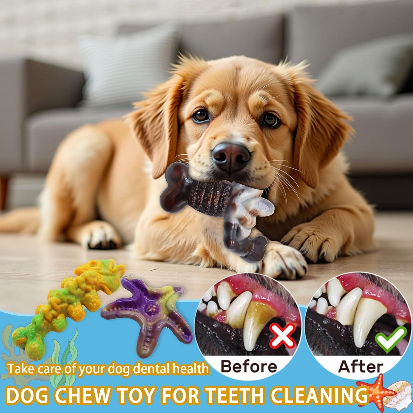Dog Chew Toys for Aggressive Chewers,3 Pack Tough Dog Bone Toys to Keep Them Busy, Indestructible Pet Toy for for Medium/Large Breed