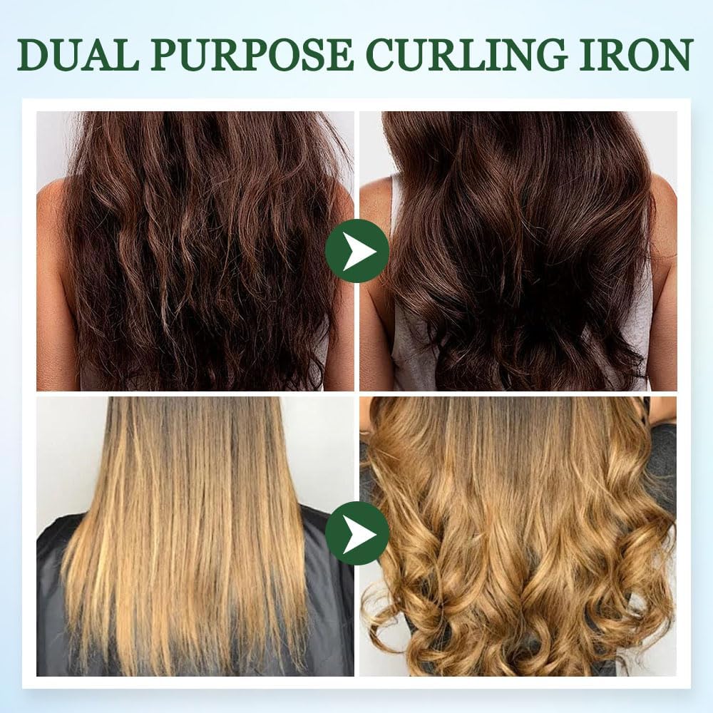 2025 New Mini Dual-Purpose Curling Iron, 2-in-1 Curling Wand Flat Iron Hair Straightener, Travel Curling Iron for All Hair Types (Light Green)