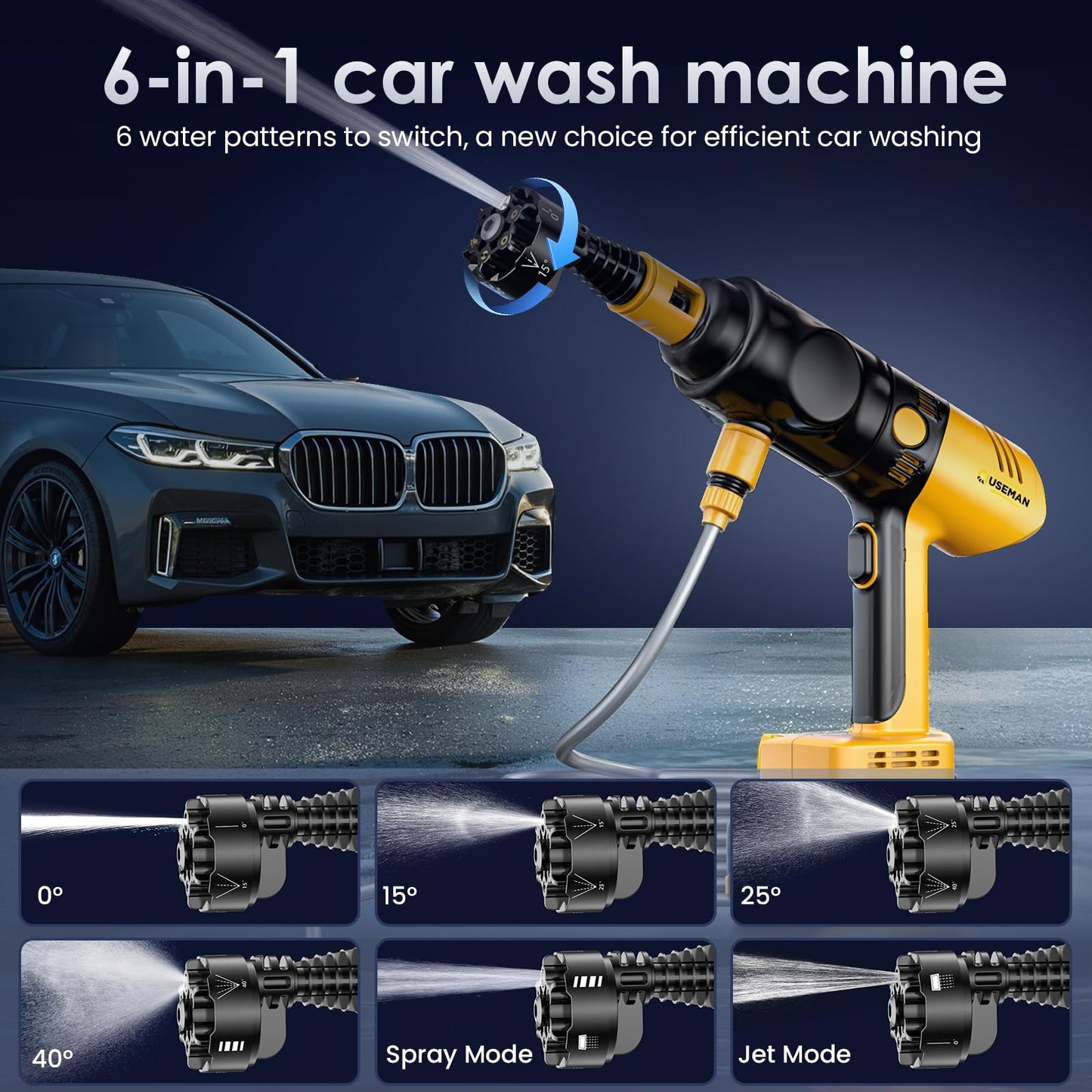 Cordless Pressure Washer 4-in-1 Kit CarCraftKit, 280 PSI High Pressure Vacuum, Tire Inflator, Air Duster, with 50000mAh Battery, 20000PA Car Vacuum Cleaner, 10000 RPM Air Duster, 150PSI Tire Inflator