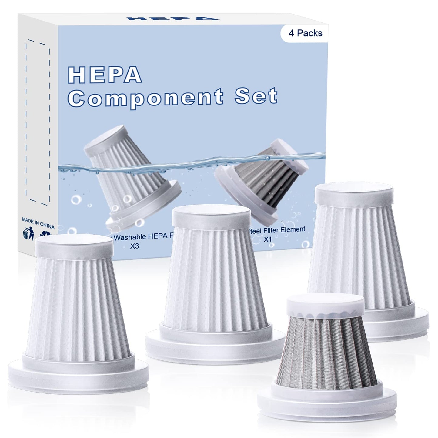 Saker Car Vacuum Cleaner Original Filter Set, 3 HEPA Filter and 1 Steel Filter, Adapted to Saker HL Series Handheld Vacuum Cleaners,Robust and Durable, Washable 4PCS
