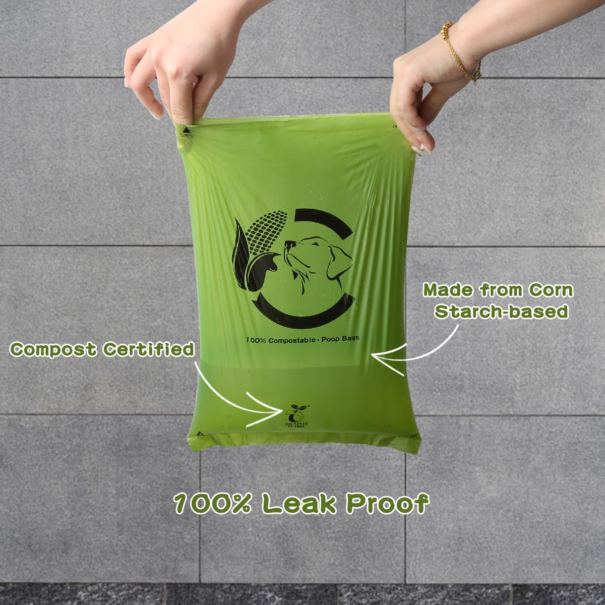 Certified Compostable Dog Poop Bags, 270 Count Landfill Friendly and Leakproof Waste Bags, Easy Open Unscented Forest Green Poop Bag for Dog, 15 Doggy Bags Per Roll (18 rolls)