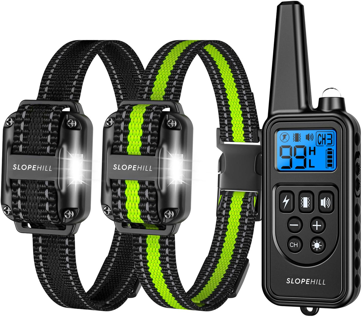 Dog Training Collar with Remote, Electronic Dog Shock Collar with Beep, Vibration, Shock, Light and Keypad Lock Mode, Electric Training Collar Set for Small Medium Large Dogs (Black Green)