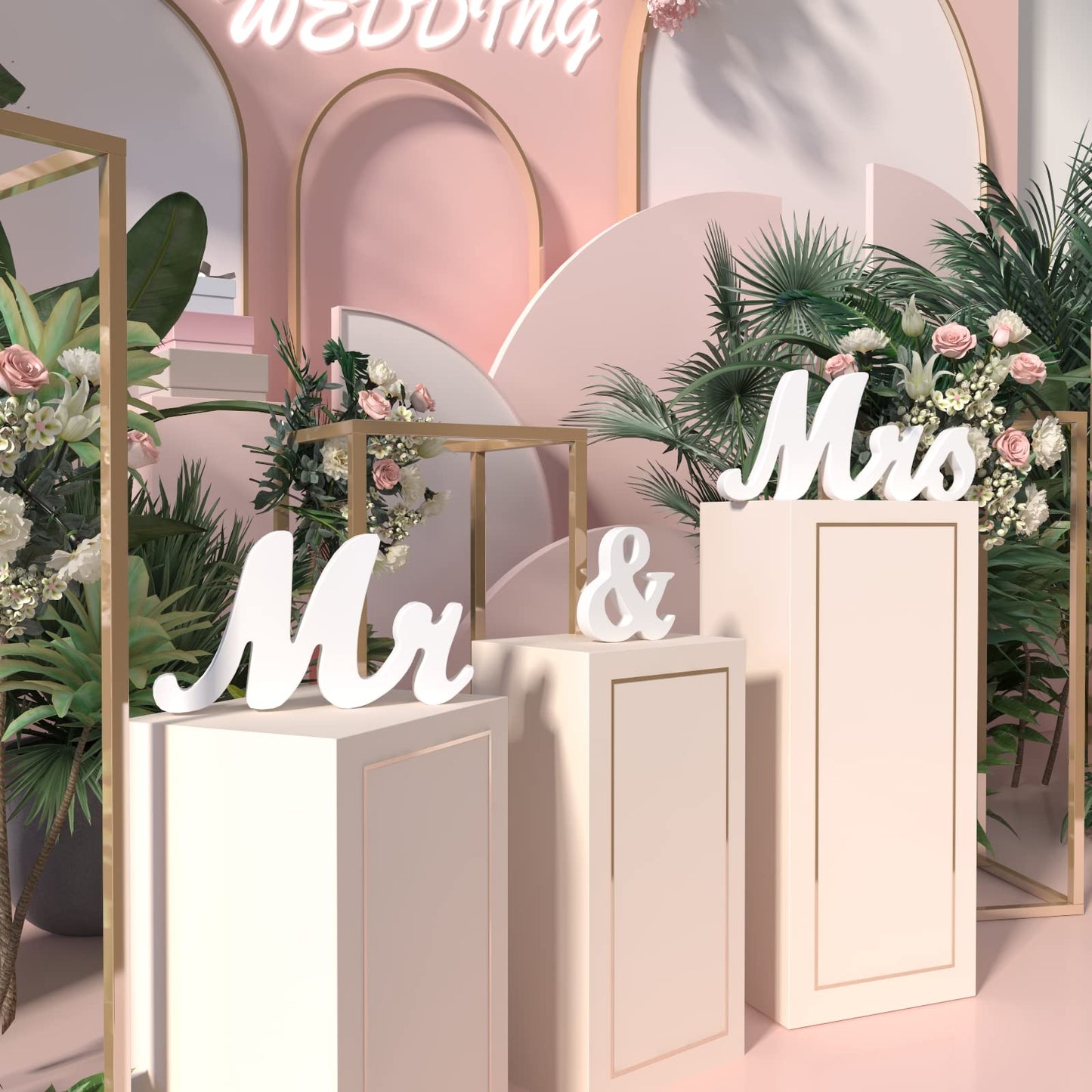 Mrs & Miss Signs for Wedding Table, Large Wooden Letters for Sweetheart Table, Photo Props Wedding Decorations for Anniversary, White