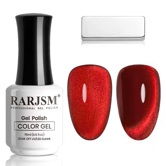 RARJSM Cat Eye Gel Nail Polish Diamond Dark Black Wine Red Cateye Velvet Glitter Gel Polish 15ml Single Bottle with Magnet Stick UV LED Curing Requires Soak Off for Home Salon Christmas Manicure