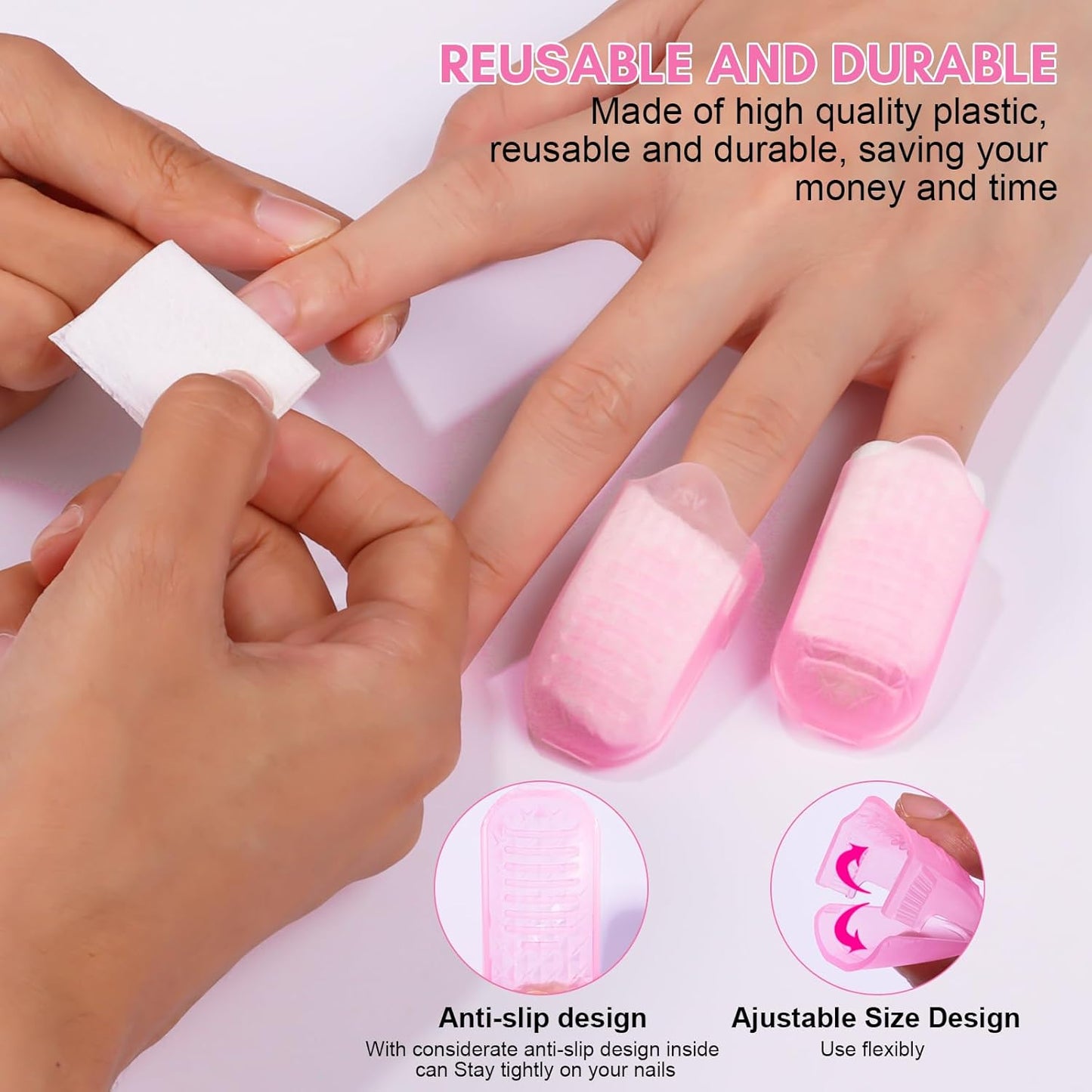 Makartt Nail Polish Remover Tools Kit 10 Pcs, Soak Off Cap Clips, with Double-Ended Cuticle Pusher for UV Gel Polish Removal, Acrylic Art Manicure Accessories, Pink