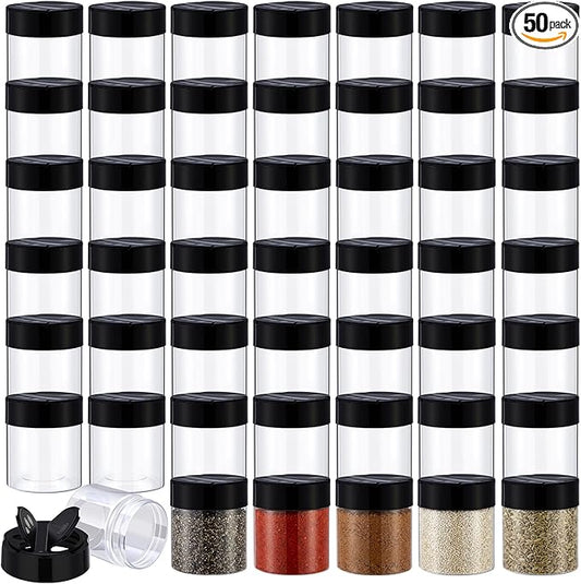 50 Pack 4 oz Spice Jars Plastic Clear Empty Bottles with Shaker Lids Bulk Reusable Seasoning Containers for Herbs Spices Powders Glitter