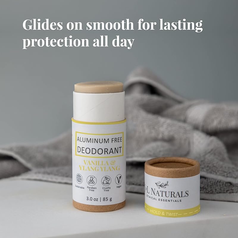 J&L Naturals Aluminum Free Deodorant for Men & Women | 100% Natural Ingredients With Coconut Oil, Shea Butter, & Essential Oils | Sustainable, Eco-Friendly (Vanilla & Ylang Ylang, 3.0 Oz (Pack of 2))