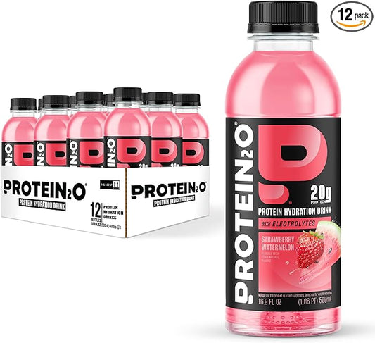 Protein2o Hydration Drink - 2-in-1 Liquid Clear Whey Protein Isolate and Electrolyte Drink - 20g Protein, Vitamins B5, B6 - Post-Workout Recovery - 16.9 Fl Oz - 12 Count Strawberry Watermelon
