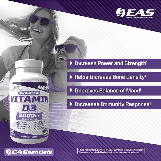 Vitamin D3 2000 IU | Supports Muscle, Bone, Tooth, & Immune Health | Gluten Free, Non GMO | Better Absorption with Cyclosome Delivery | 100 Tablets