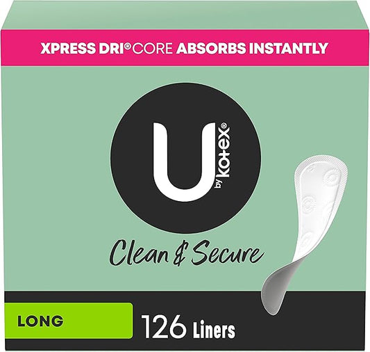 U by Kotex Panty Liners, Clean & Secure, Light Absorbency, Long Length, 126 Count (Packaging May Vary)