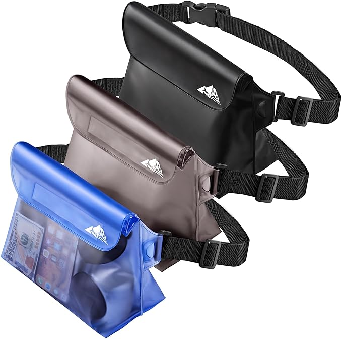 HEETA 2/3/4 Pack Waterproof Pouch with Waist Strap, Screen Touchable Dry Bag with Adjustable Belt for Phone Valuables for Kayaking, Swimming, Snorkeling, Boating, Fishing, Surfing & Beach