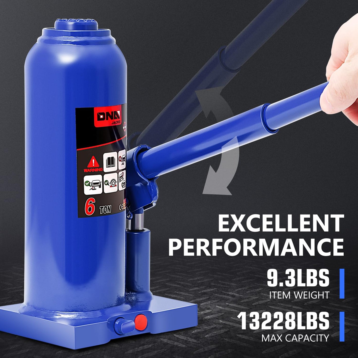 DNA MOTORING 6 tons / 13228 lbs Lifting Automotive Welded Hydraulic Bottle Jack for Repair Vehicle, Pickup, Truck, w/Manual Handle, Blue,TOOLS-00356