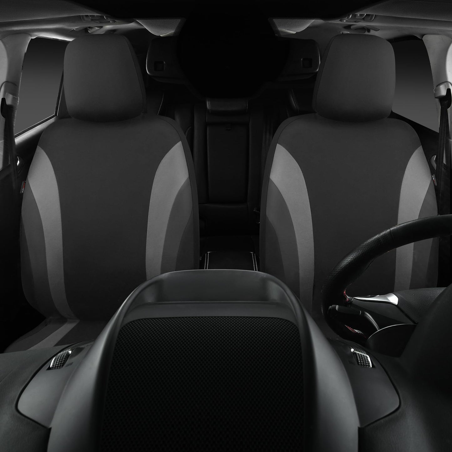 CAR PASS Line Rider Sporty Front Seat Covers,Gray Car Seat Covers Two Front Seats Only, Airbag Compatible,Universal Fit Sedans,Cars,Vans,SUV,Truck(Black and Gray)