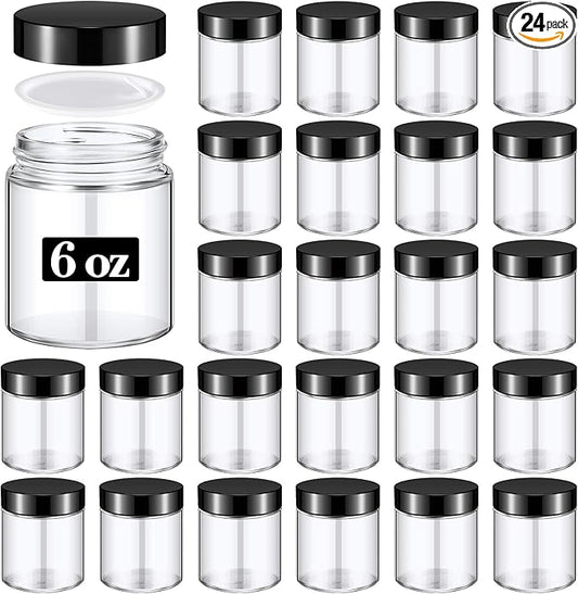 Domensi 24 Pcs Bulk 6oz Glass Jars with Lids Leakproof Round Airtight Empty Cosmetic Jars with Inner Liners Lid for Storing Lotions Spices Ointments Food Storage (White Black)