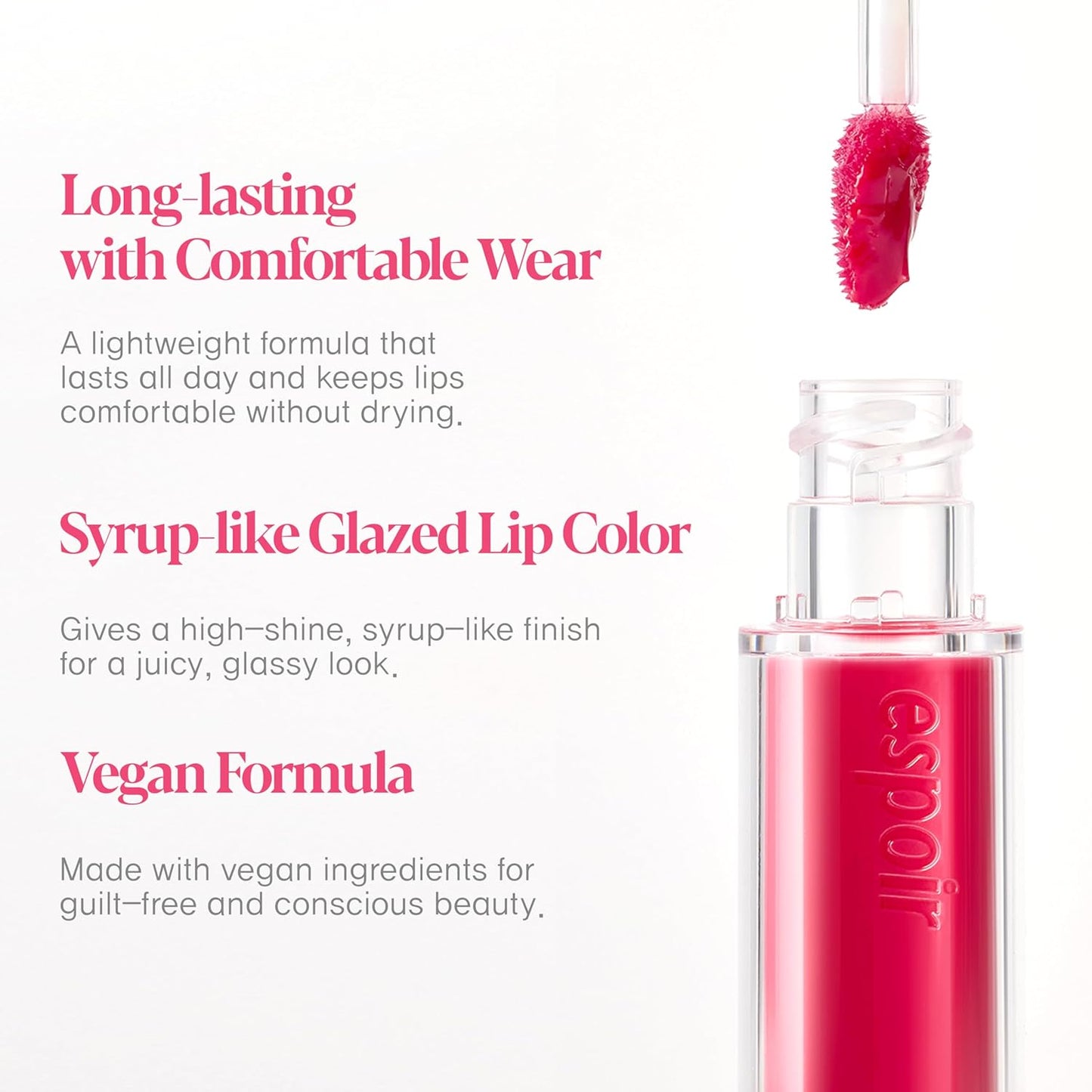 Espoir Couture Lip Tint Glaze #2 Odd Coral 0.14oz | Volumizing Lip Stain with Syrupy Shine | Long-Lasting & Vibrant Color for Radiant Lip Look | Moisturizing & Glossy Lip Tint | Korean Lip Makeup